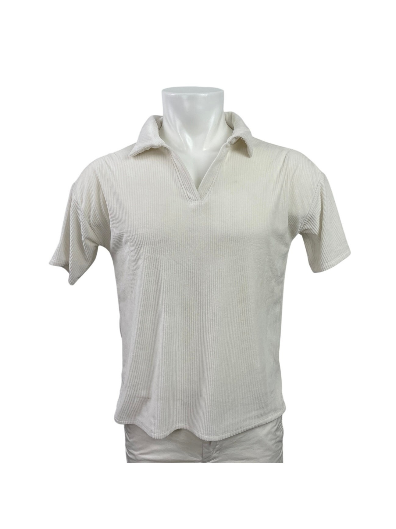 Jacklyn Intimates Men's White Knitted Collared Short Sleeve Polo Shirt Top Sz S